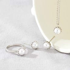 노이드비 여성용 심플 펄진주 목걸이 + 귀걸이 + 반지 세트