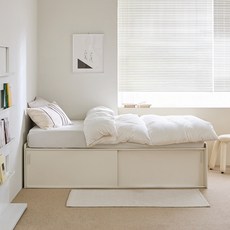 우아미가구 카네 빅 슬라이딩 대용량 수납 침대 프레임 + 밀림방지보드 세트 방문설치, 아이보리