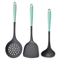 Monohaim 薄荷綠矽膠廚具3件組, 1個, 湯勺, 鍋鏟, 漏勺, 灰色