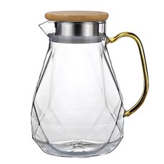 Caldo卡朵生活 耐冷熱玻璃水壺 1.5L 高硼矽玻璃 304不鏽鋼 竹蓋, 優雅切面, 1個