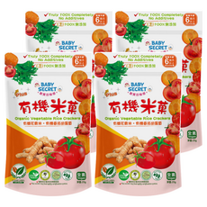 BABY SECRET 寶寶的秘密 有機米菓, 花東米 + 番茄 + 胡蘿蔔, 25g, 4包