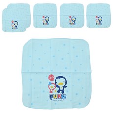 PUKU 藍色企鵝 素色紗布手帕 2入 台灣製 藍色, 30 x 30cm, 素色, 6條