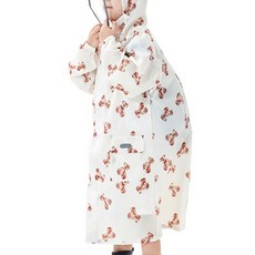 愛北鼻親子同款加厚防水雨衣，白底泰迪熊，M碼-建議100-110cm，親子裝扮，雨天出行好心情, 1入