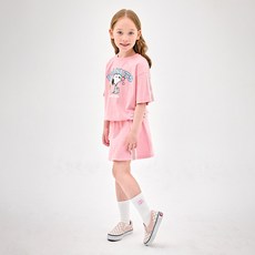 JELISPOON 女童透氣Peanuts史努比泡泡糖上衣+短裙套裝