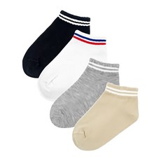 GIAT 兒童雙槓船型襪 4雙入 (18~22cm) - 機能除臭、舒適透氣 黑色 白色 灰色 奶茶色, 黑色，白色，灰色，奶茶色