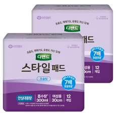 디펜드 여성용 스타일 패드 초슬림, 초슬림 안심대용량, 12개입, 2개