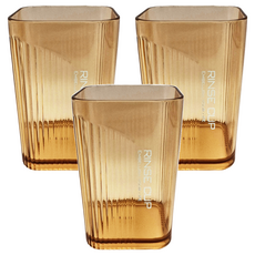 OMORY 輕奢透明方形漱口杯330ml AS材質 防滑條紋, 藤黃色, 1組