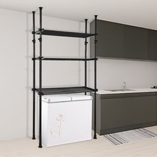 가화홈시스 무광 폭조절 3단 대용량 더블기둥 선반행거 N3LB4030_BK, 블랙