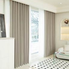 DECOZIO 雙面遮光打孔窗簾 2片入, 麥片