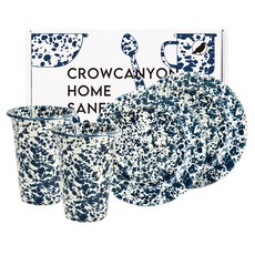 CROW CANYON 大理石花紋餐具組, 海軍藍色, 盤子 2入+保溫杯 2入, 1組
