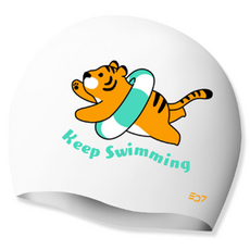 SD7 老虎印花矽膠泳帽 SGL-CA316, 白色