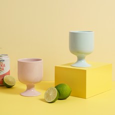 BOWLBOWL 素色高腳杯 400ml, 粉紅色+藍色, 2個