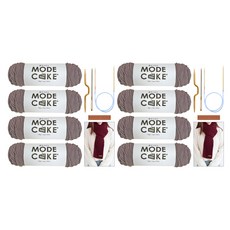니뜨 모드케이크 뜨개실 100g x 4p + 폴 케이블 머플러 도안 + 줄바늘 6mm + 꽈배기바늘 + 돗바늘 + 심플직사각라벨 세트, 2세트, 17그레이브라운