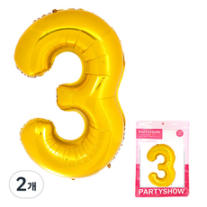 PARTYSHOW 數字鋁箔氣球 大型 3, 金色, 2個