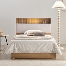 잉글랜더 SAF 에버딘 패브릭 LED 수납 침대 프레임 + 9존 매트리스 세트 방문설치, 오크 + 화이트