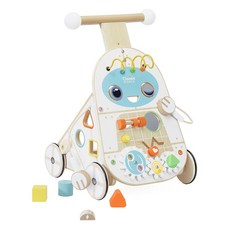 Classic WORLD 客來喜 經典木玩 機器人學步推車, 白色 + 藍色 + 木色, 1組