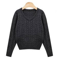 針織女款寬鬆版羊毛麻花混色針織衫 Tima V領