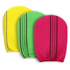 Cozywell 搓澡手套 沐浴巾, 1套, 紅色 + 綠色 + 黃色, 3入