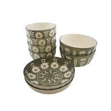 JUSTHOME 墨花陶瓷碗盤餐具8件組, 1組
