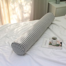 Wooree&deco 格紋圓形長抱枕套 灰色 1入, 100 x 20cm