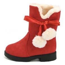 Swiff 女童櫻桃絨毛內裡蝴蝶結靴