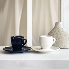 HORECA 加厚義式濃縮咖啡杯 + 杯碟組, 白色, 黑色, 2套