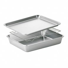 Cookin Kitchen Flower 無研磨劑 優質304不鏽鋼方形, 調理盤 + 托盤 + 網架, 1套