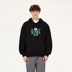 더매드문 플레이베어 전사나염 오버핏 기모 후드 티셔츠