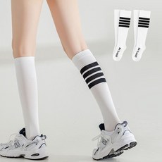 Adelene 女性休閒線條點綴運動及膝襪襪子組, 白色, 2個