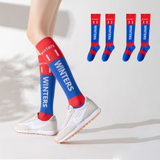 Edelin 女性冬季亮彩壓力束帶健身及膝襪套組, 紅藍色, 2個