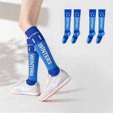 Edelin 女性冬季亮彩壓力束帶健身及膝襪套組, 藍色, 2個