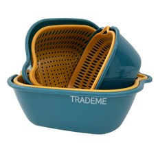 Trademe 瀝水水果清洗籃 6件組, 藍黃色