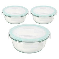 슈와츠코리아 내열 유리 나눔 반찬통 620ml + 뚜껑 세트 원형 1칸, 3세트, 반찬통 + 뚜껑