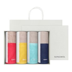 Songwol 松月 Colorade 色染洗臉毛巾 180g 30支 精梳棉 4入 禮盒組 + 提袋, 隨機出貨, 1套