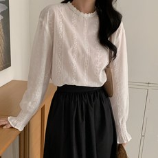 afinar 女款蕾絲泡泡袖長袖襯衫