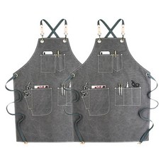 카페 미용실 심플 캔버스 앞치마 CPA-01, 뉴트럴 그레이, 2개