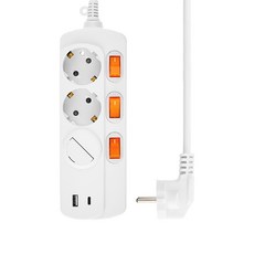 홈플래닛 개별스위치 멀티탭 3구 (USB-A 1포트 + C타입 1포트) + 안전커버, 화이트, 1개, 1.5m