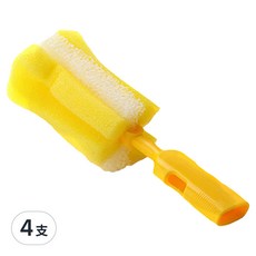 PiYOPiYO 小鴨 組合式奶瓶刷專用刷頭 替換型刷頭 柔軟海綿不易刮傷奶瓶 台灣製, 黃色, 4支