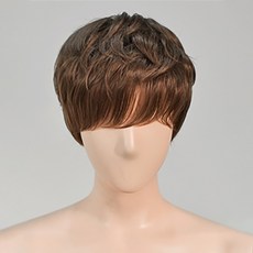 GabalNara 女性用空氣瀏海棉花燙短髮全頂假髮 S, 亞麻棕, 1個