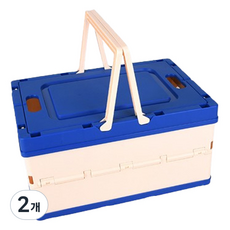홈플로우 배색 컬러 접이식 폴딩 손잡이 수납 보관케이스, 블루, 2개