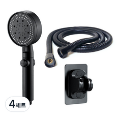 Winprice 輕量5段噴霧SPA蓮蓬頭+蓮蓬頭支架+蓮蓬頭軟管, 4套, 黑色