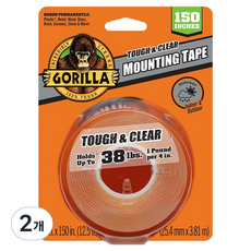 GORILLA 透明雙面膠帶 25.4mm x 3.81m, 2個
