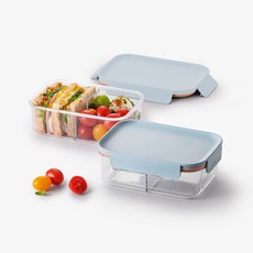 LocknLock 樂扣樂扣 Bisfree Modular Plus長方形分隔保鮮盒 850ml, 薄荷綠色保鮮盒, 2個