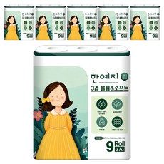 Hanyeji 三層柔軟捲筒衛生紙, 27m, 9捲, 6袋