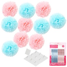 파티쇼 파티꽃볼 10개 + 고리마운트 10개, 베이비핑크 + 라이트블루