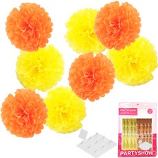 PARTYSHOW 派對花球 8件組 黃橘色+固定座 10入, 混合顏色