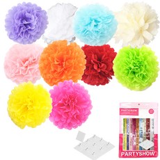 Pack_派對秀 派對花球 10個 + 掛鉤固定座 10個, 萊姆綠 + 黃色