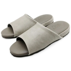 極致風格 厚跟紓壓皮質室內拖鞋 緩緩灰 台灣製造, L(26.5cm), 1雙