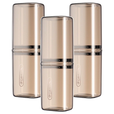 旅行洗漱牙刷收納盒兼漱口杯一入-透咖色, 3入