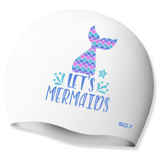 SD7 美人魚圖案矽膠泳帽 SGL-CA321, 白色, 1個